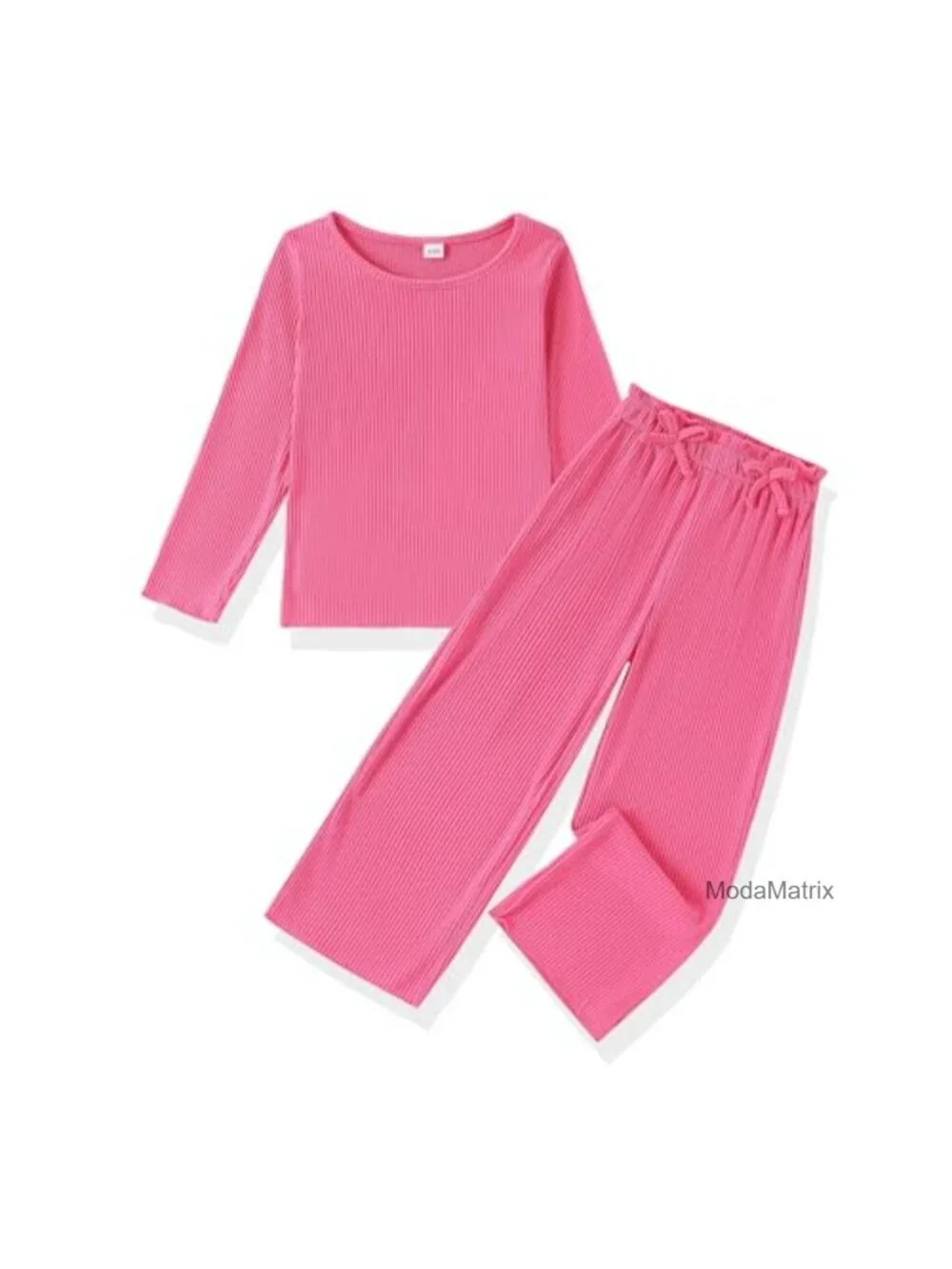 Girls Ribbed Long Sleeve Top and Wide Leg Pants Set 4-7T